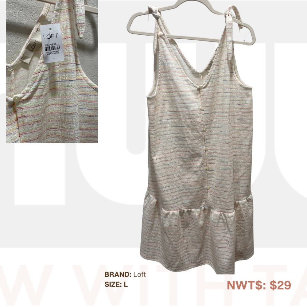 Loft, Sleeveless Dress with Tie Shoulders, L, NWT